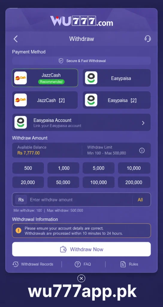 Wu777 Game Withdraw